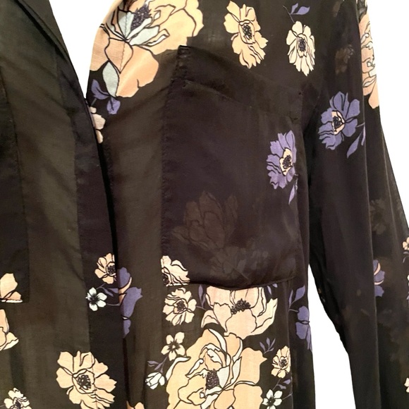 Cloth and Stone Black Floral Blouse Sheer Long Sleeve Lightweight Size Small - Picture 4 of 9